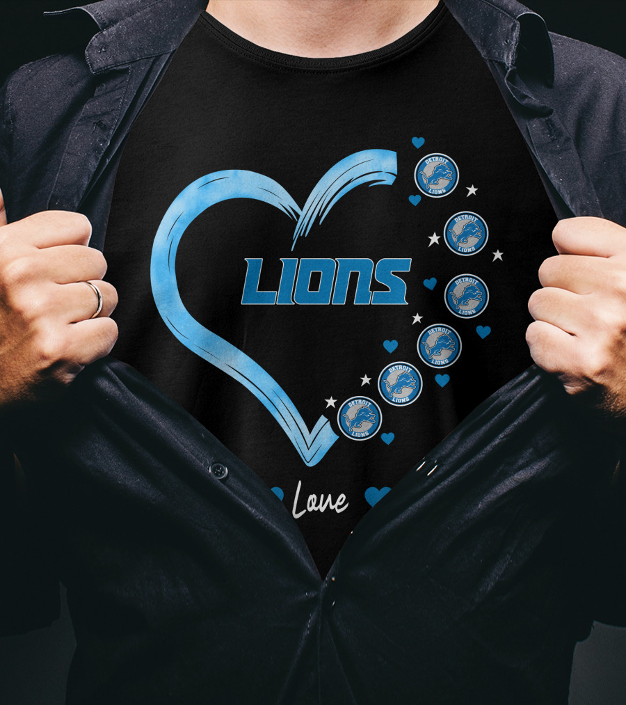 Peace Love Detroit Lions Retro Heart Fan Emblem T-Shirt
