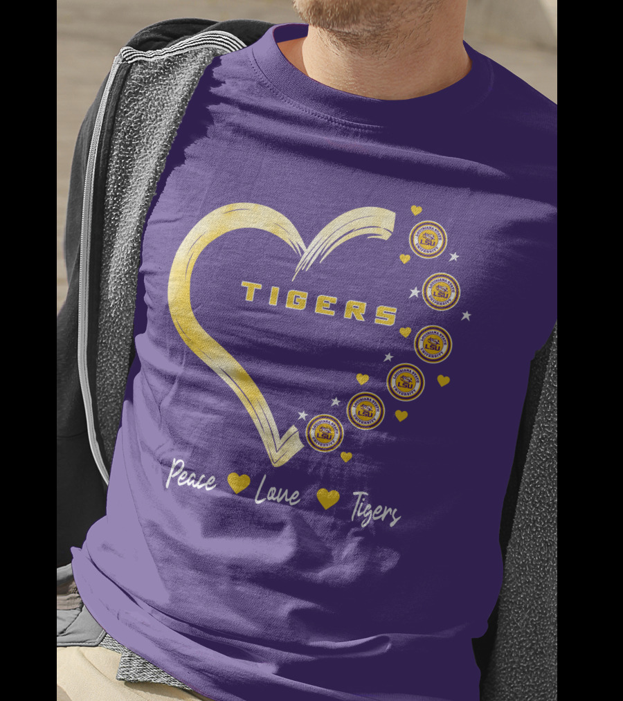 Peace Love LSU Tigers Heart Design With Logo Elements T-Shirt