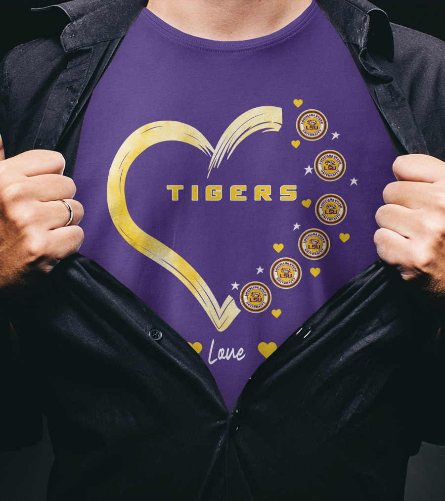 Peace Love LSU Tigers Heart Design With Logo Elements T-Shirt