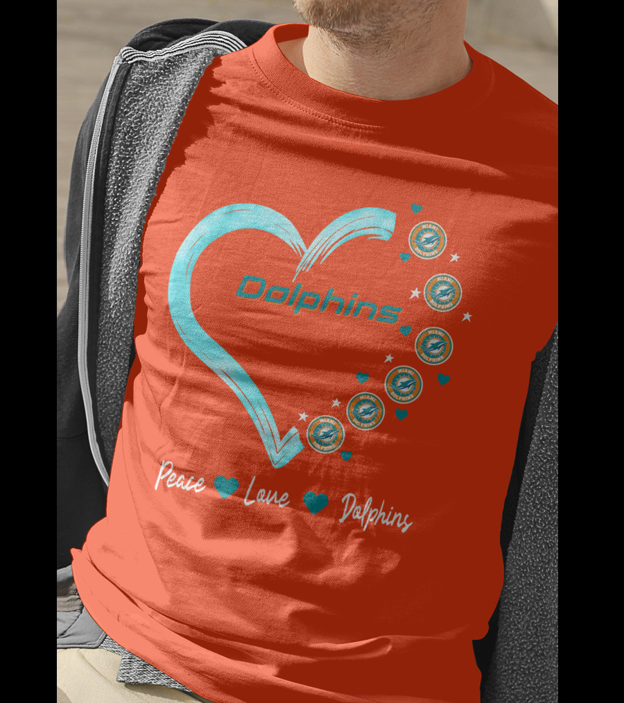 Peace Love Dolphins Heart Miami Dolphins T-Shirt