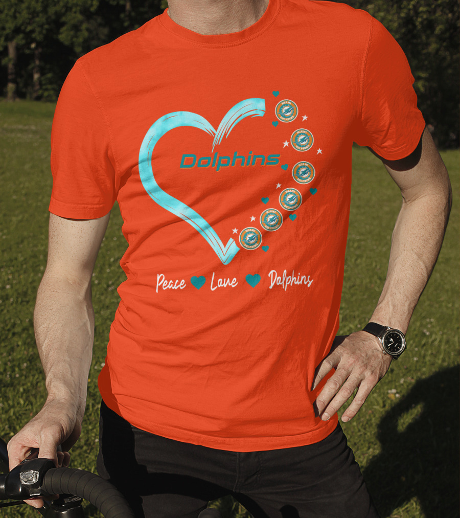 Peace Love Dolphins Heart Miami Dolphins T-Shirt