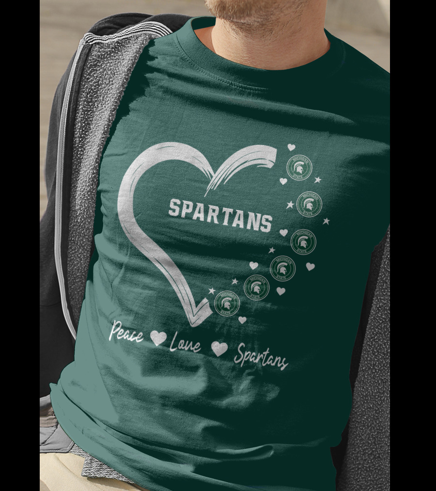 Peace Love Spartans Michigan State Spartans Heart T-Shirt