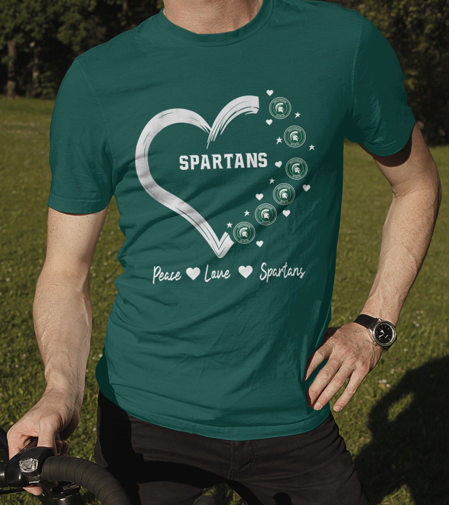 Peace Love Spartans Michigan State Spartans Heart T-Shirt