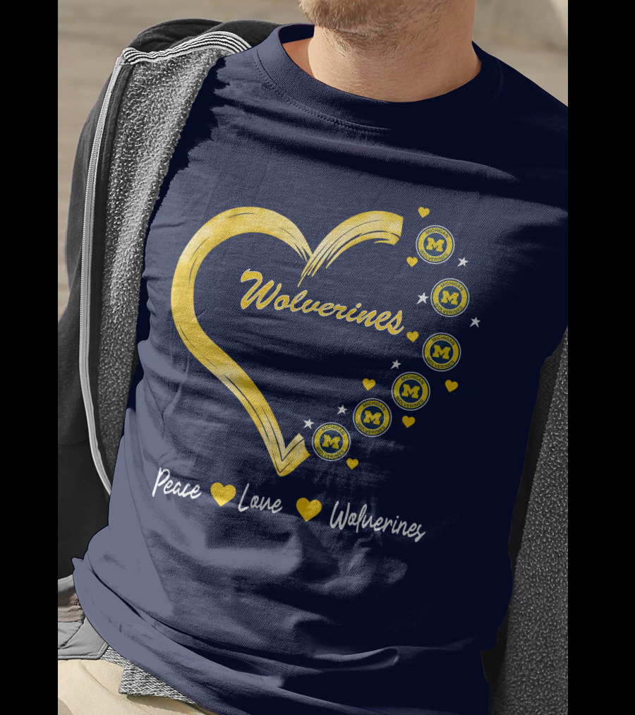Peace Love Wolverines Heart M T-Shirt