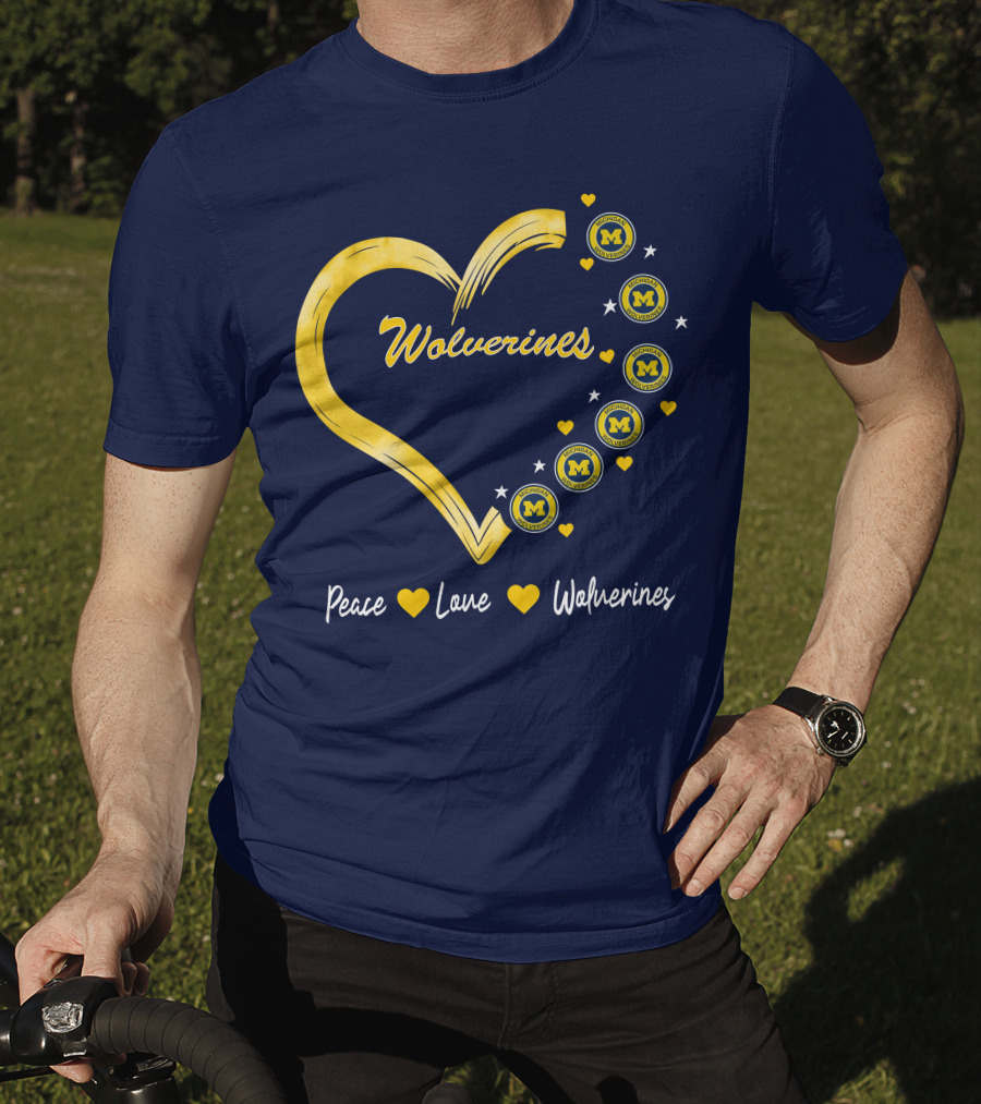 Peace Love Wolverines Heart M T-Shirt