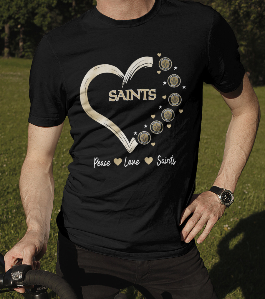 Peace Love Saints New Orleans Saints Fleur-de-Lis Heart T-Shirt