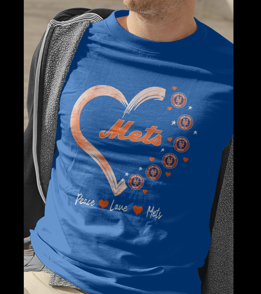 Peace Love Mets New York Mets Logos Hearts T-Shirt