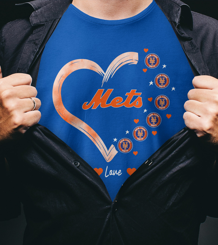 Peace Love Mets New York Mets Logos Hearts T-Shirt