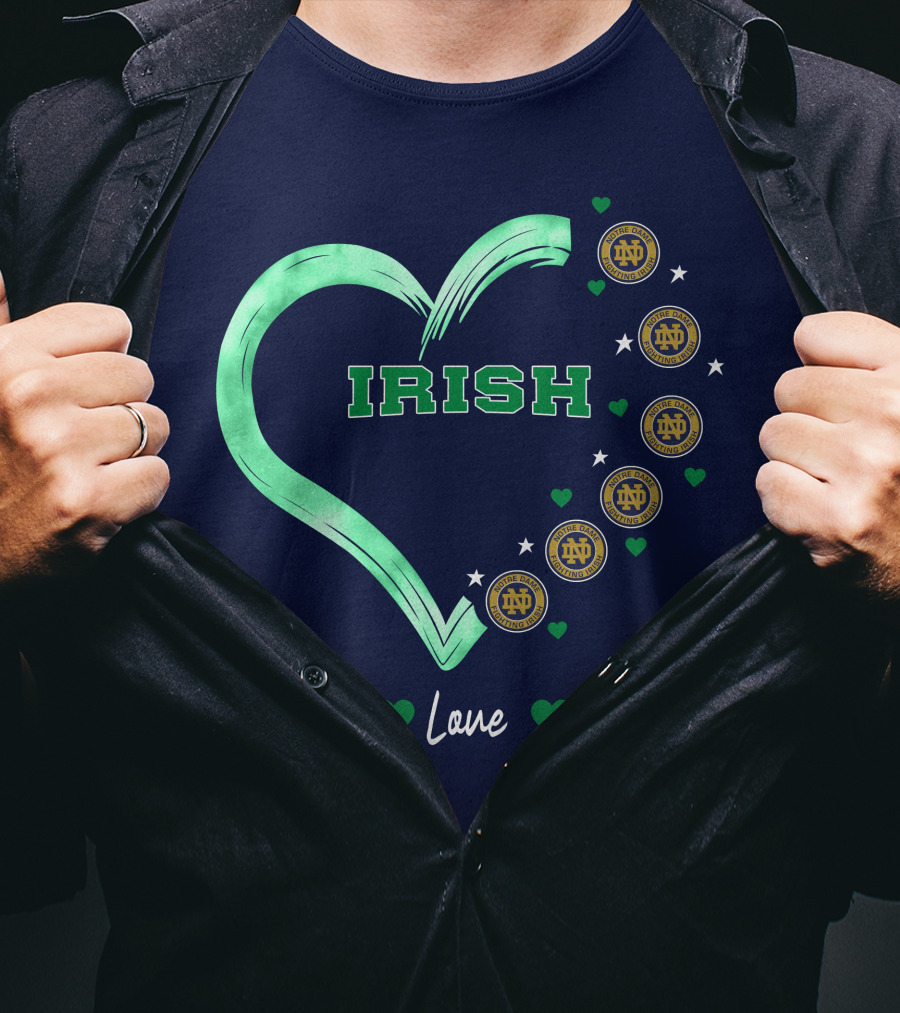 Peace Love Irish Notre Dame Fighting Irish Logos And Heart T-Shirt