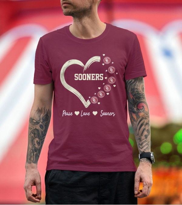 Premium T-Shirt: Peace Love Sooners Heart Design with OU T-Shirt Peace Love Sooners Heart Design with OU T-Shirt