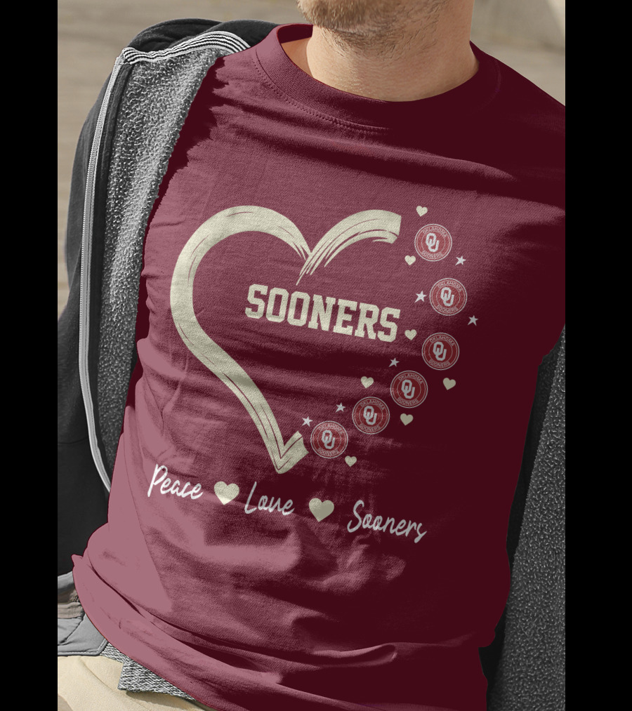 Peace Love Sooners Heart Design With OU T-Shirt