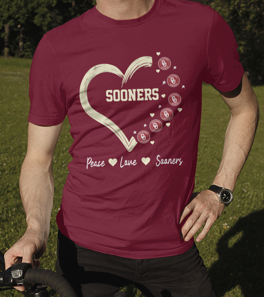 Peace Love Sooners Heart Design With OU T-Shirt