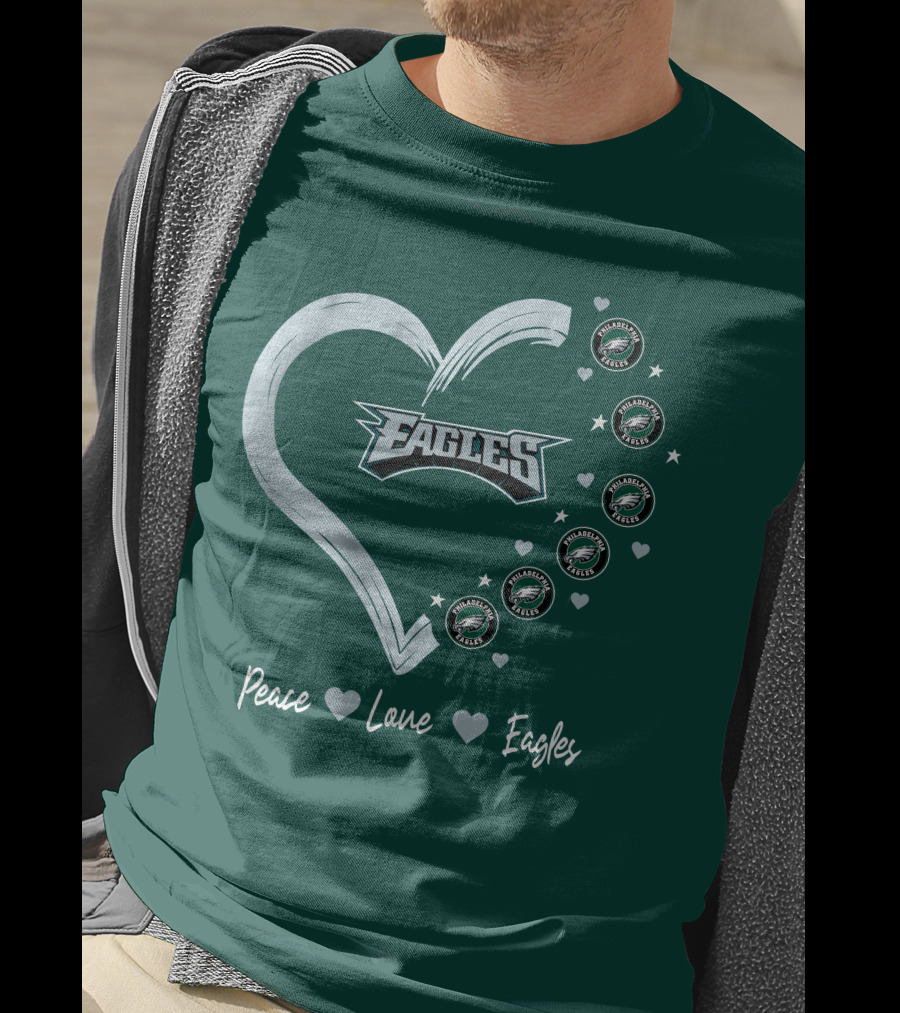 Peace Love Eagles Philadelphia Eagles Logos Heart T-Shirt