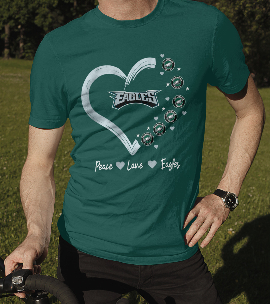 Peace Love Eagles Philadelphia Eagles Logos Heart T-Shirt