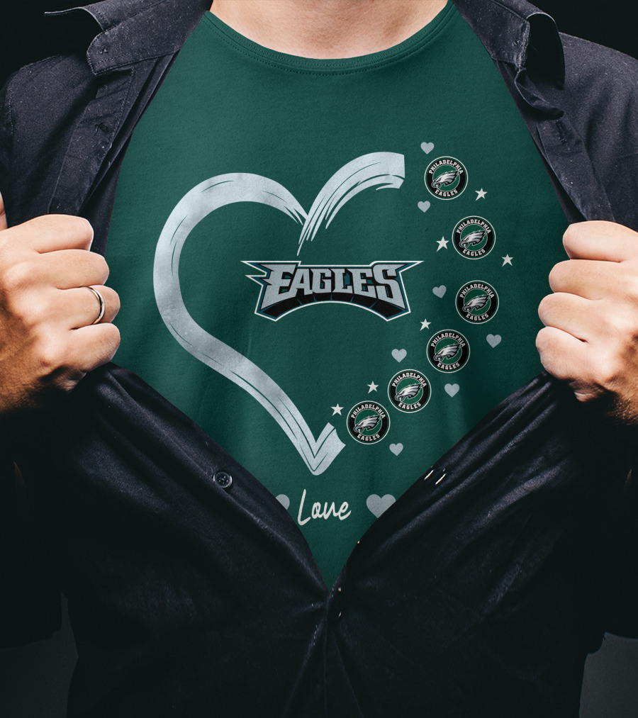 Peace Love Eagles Philadelphia Eagles Logos Heart T-Shirt