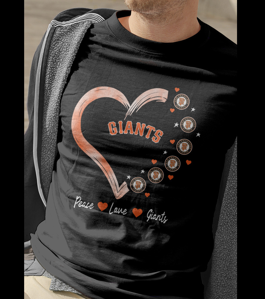 Peace Love Giants San Francisco Giants Baseball Heart Icons T-Shirt