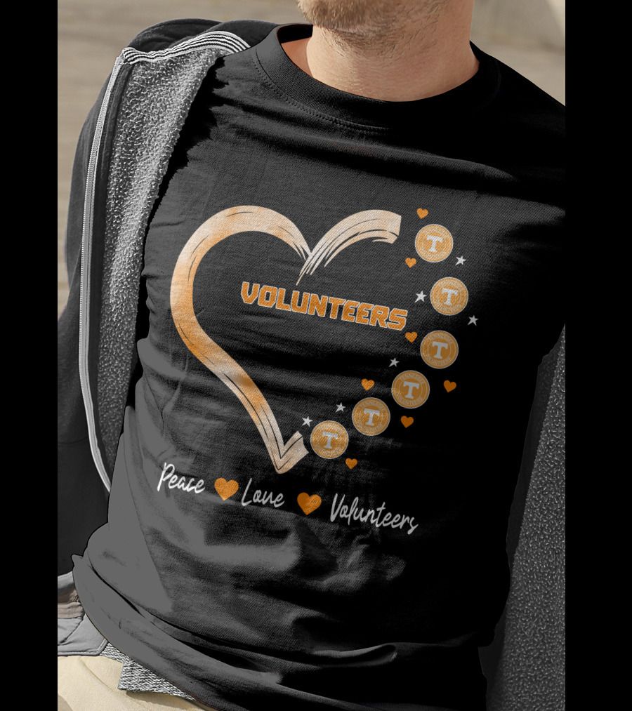 Peace Love Tennessee Volunteers Heart Shape With Stars T-Shirt