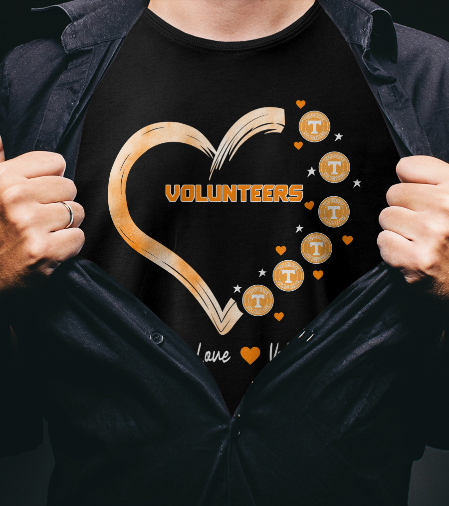 Peace Love Tennessee Volunteers Heart Shape With Stars T-Shirt