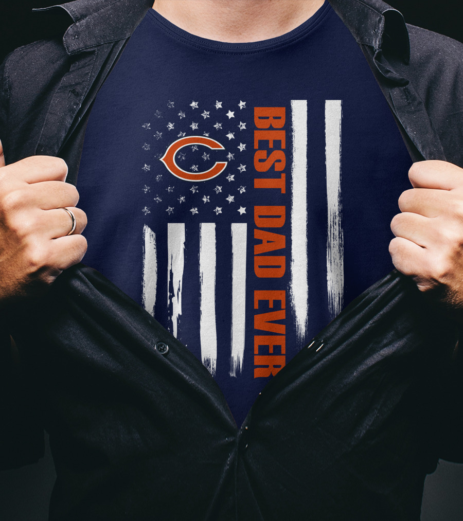 Chicago Bears Best Dad Ever American Flag T-Shirt