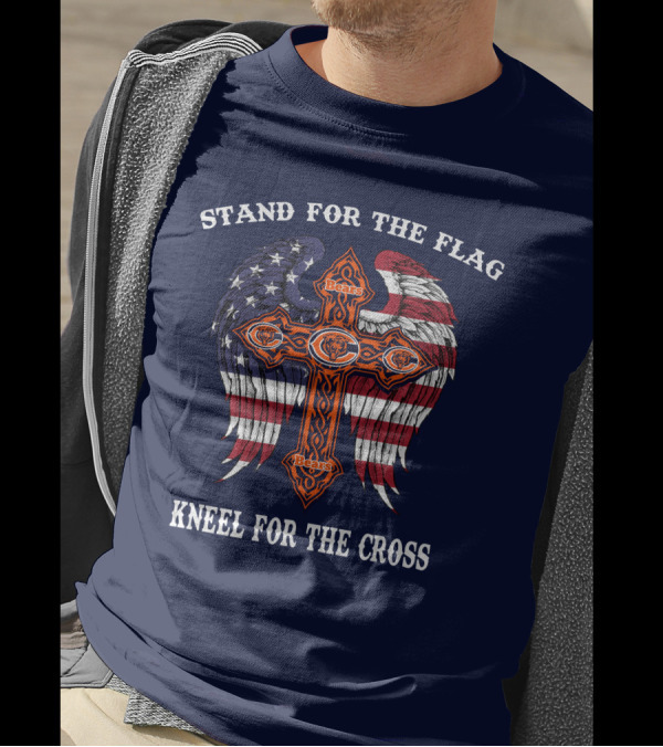 Stand For The Flag Kneel For The Cross Chicago Bears Flag Cross Wings T-Shirt