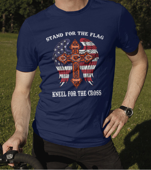 Stand For The Flag Kneel For The Cross Chicago Bears Flag Cross Wings T-Shirt
