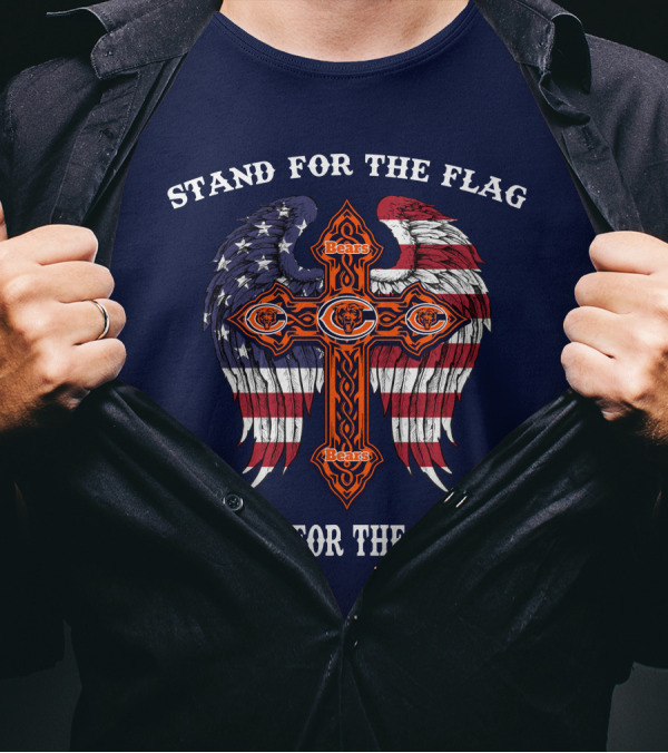 Stand For The Flag Kneel For The Cross Chicago Bears Flag Cross Wings T-Shirt