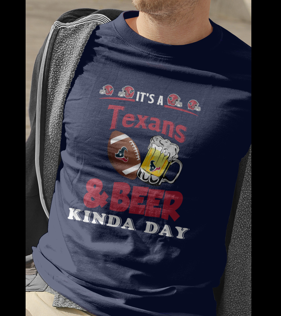Houston Texans And Beer Football Fan Day With Helmets And Mug Icons T-Shirt