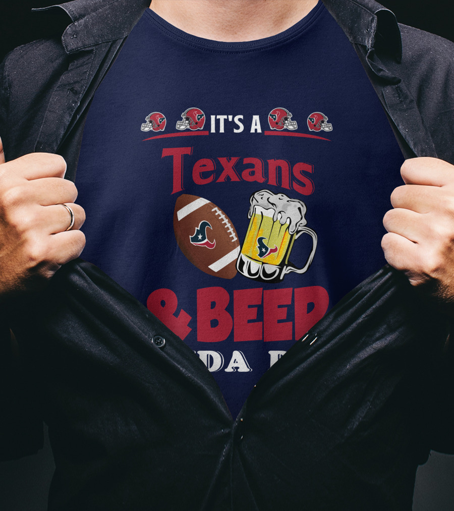 Houston Texans And Beer Football Fan Day With Helmets And Mug Icons T-Shirt