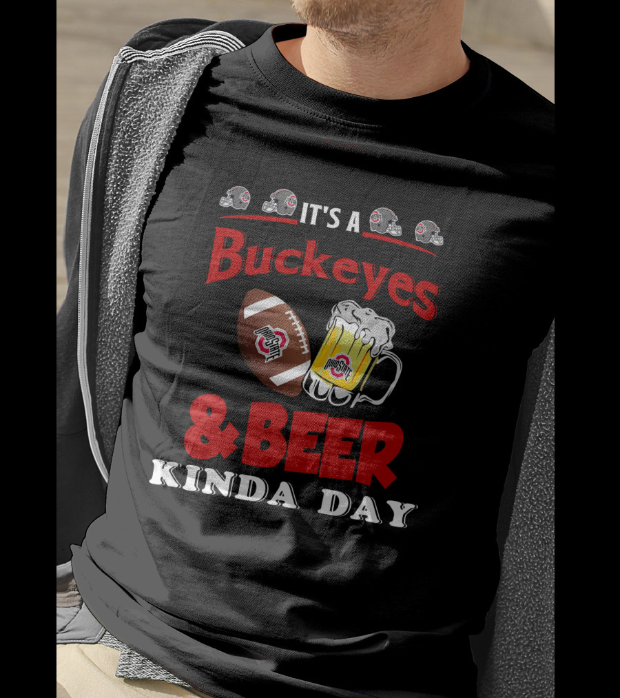 Ohio State Buckeyes And Beer Kinda Day Football Helmet And Mug T-Shirt
