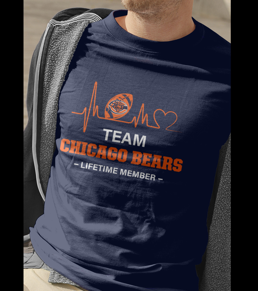 Team Chicago Bears Lifetime Member Heartbeat Football T-Shirt