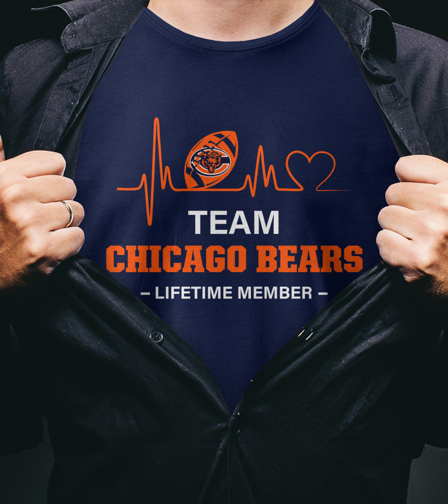 Team Chicago Bears Lifetime Member Heartbeat Football T-Shirt