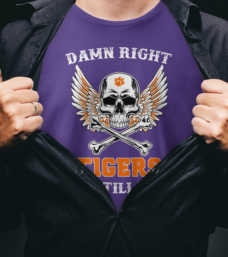 Damn Right Tigers Fan Till I Die Skull Wings T-Shirt