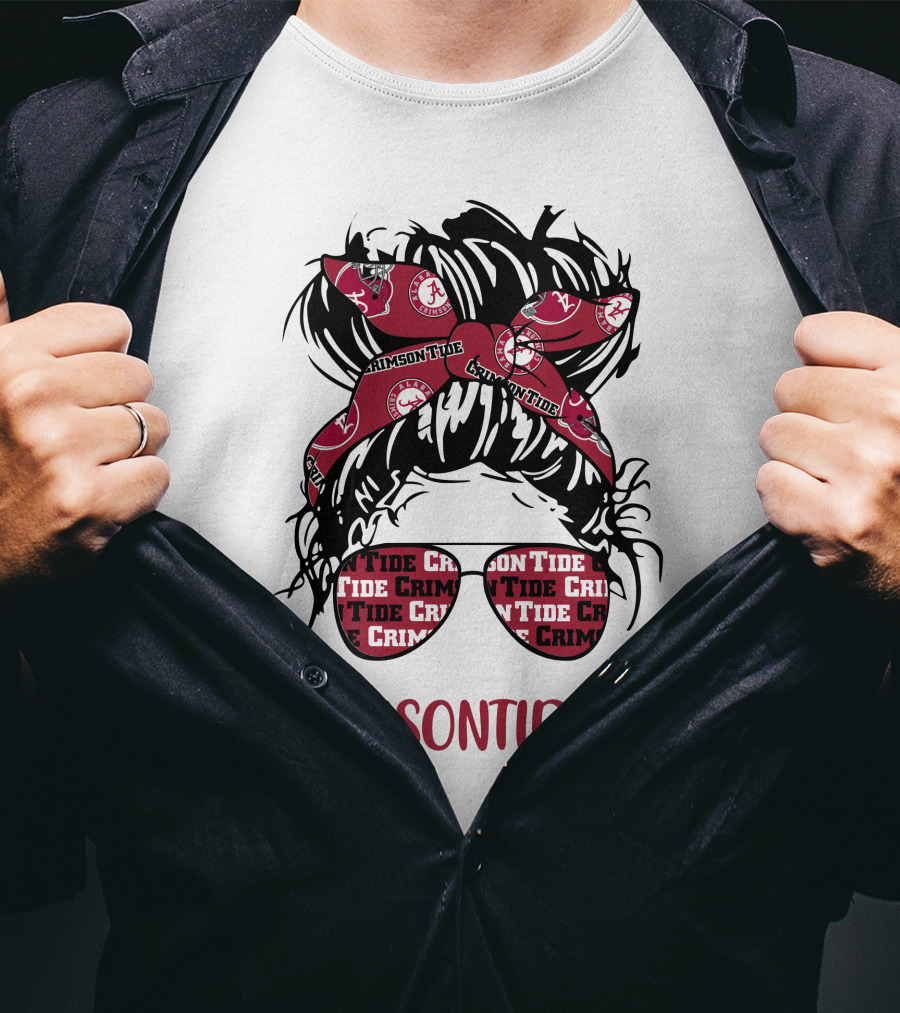 Crimson Tide Life Messy Bun Headband Glasses Alabama T-Shirt