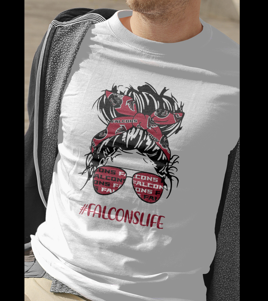 Atlanta Falcons Life Messy Bun Girl With Falcon Headband Glasses T-Shirt