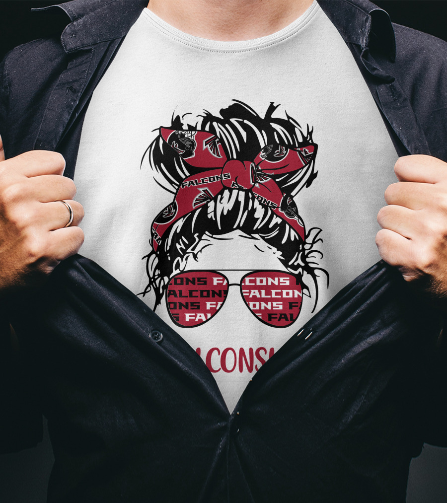 Atlanta Falcons Life Messy Bun Girl With Falcon Headband Glasses T-Shirt