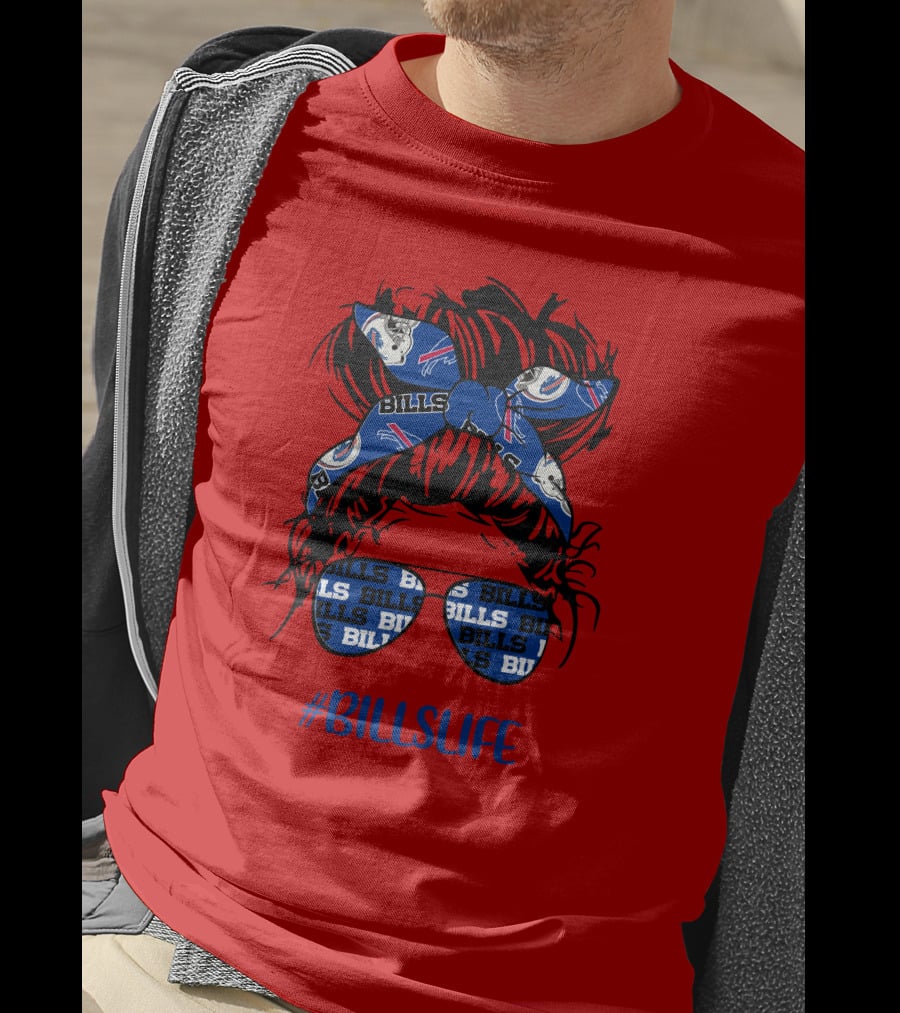Buffalo Bills Billslife Messy Bun Headband Glasses Girl T-Shirt
