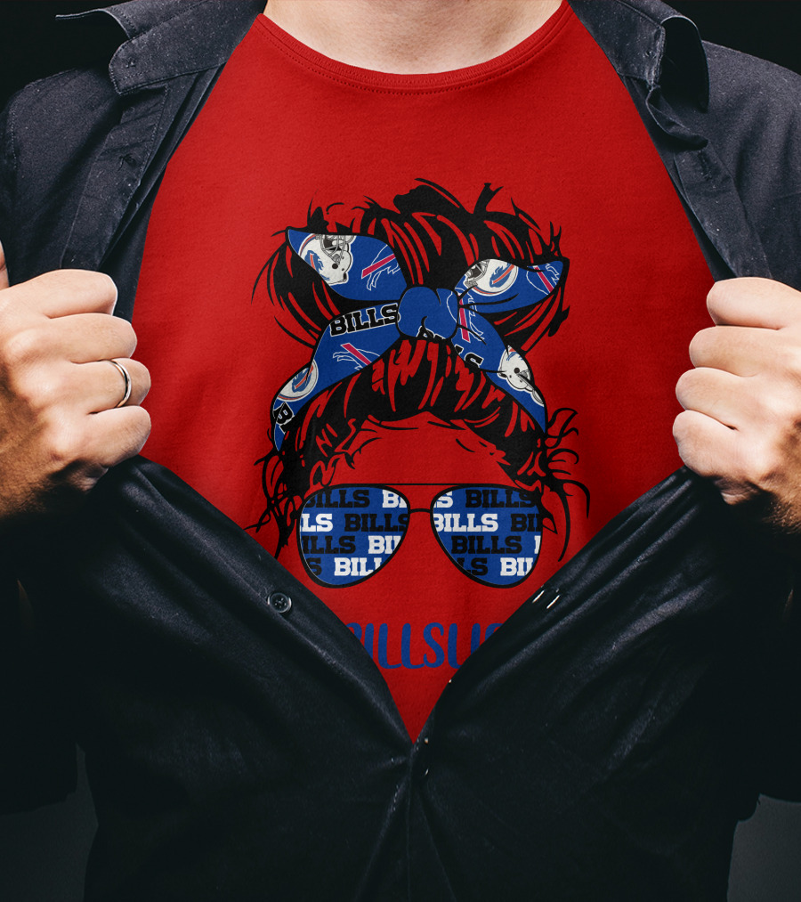 Buffalo Bills Billslife Messy Bun Headband Glasses Girl T-Shirt
