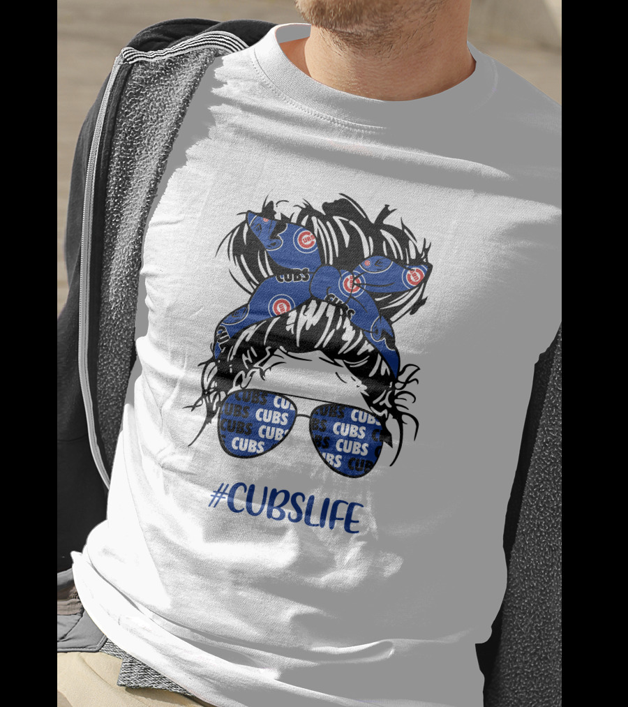 Chicago Cubs Messy Bun Girl Headband Glasses #CUBSLIFE T-Shirt