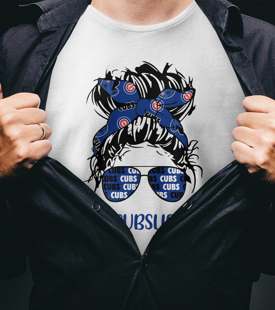 Chicago Cubs Messy Bun Girl Headband Glasses #CUBSLIFE T-Shirt