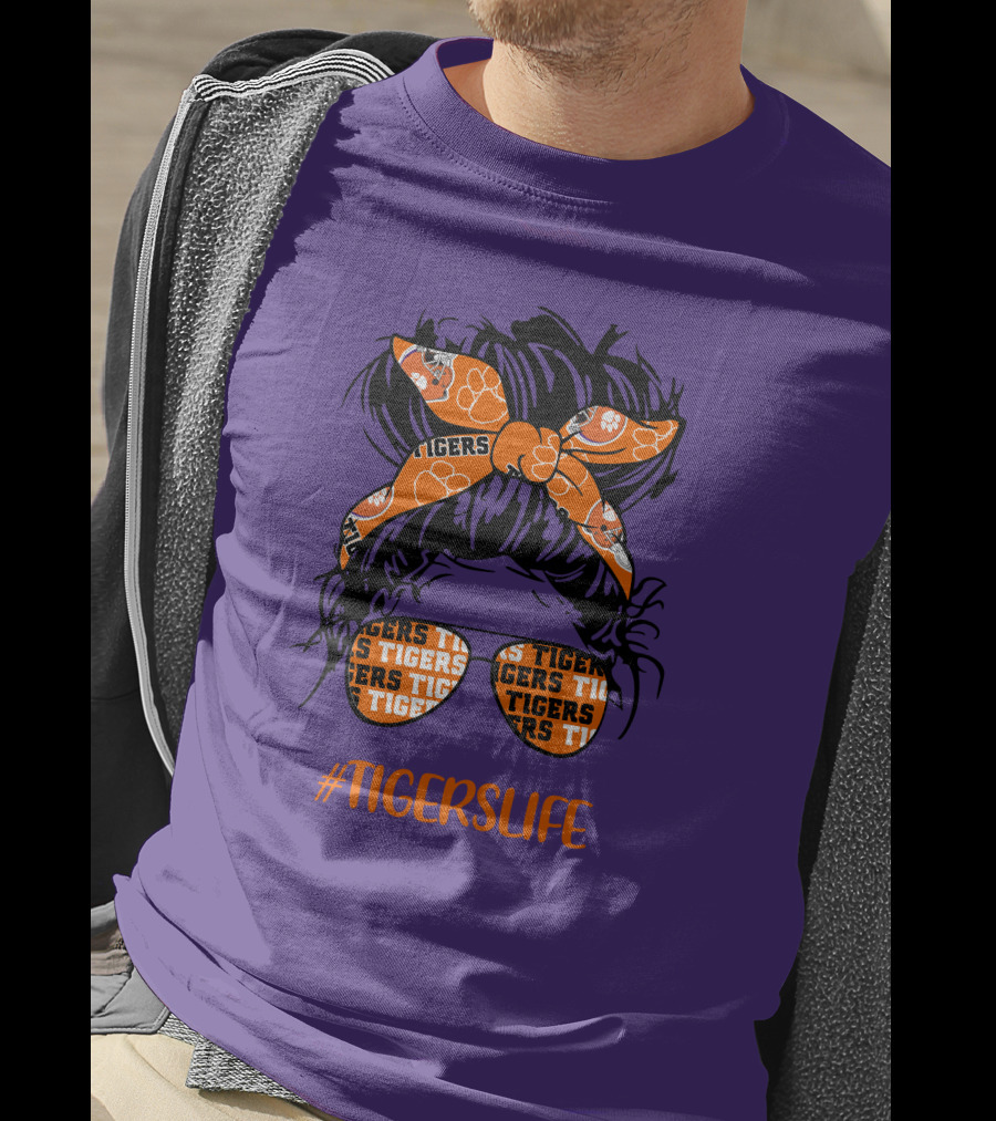 TigersLife Clemson Tigers Messy Bun Girl With Headband And Glasses T-Shirt