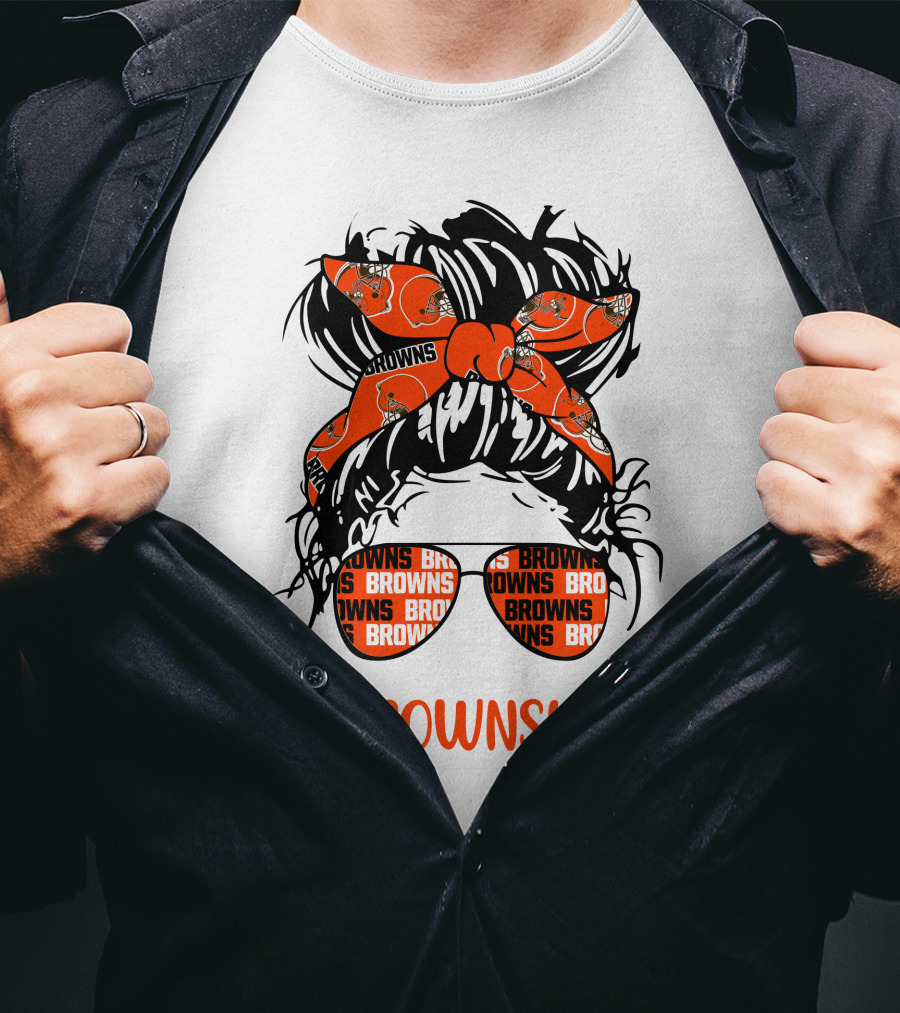 #Brownslife Messy Bun Headband Glasses Cleveland Browns T-Shirt