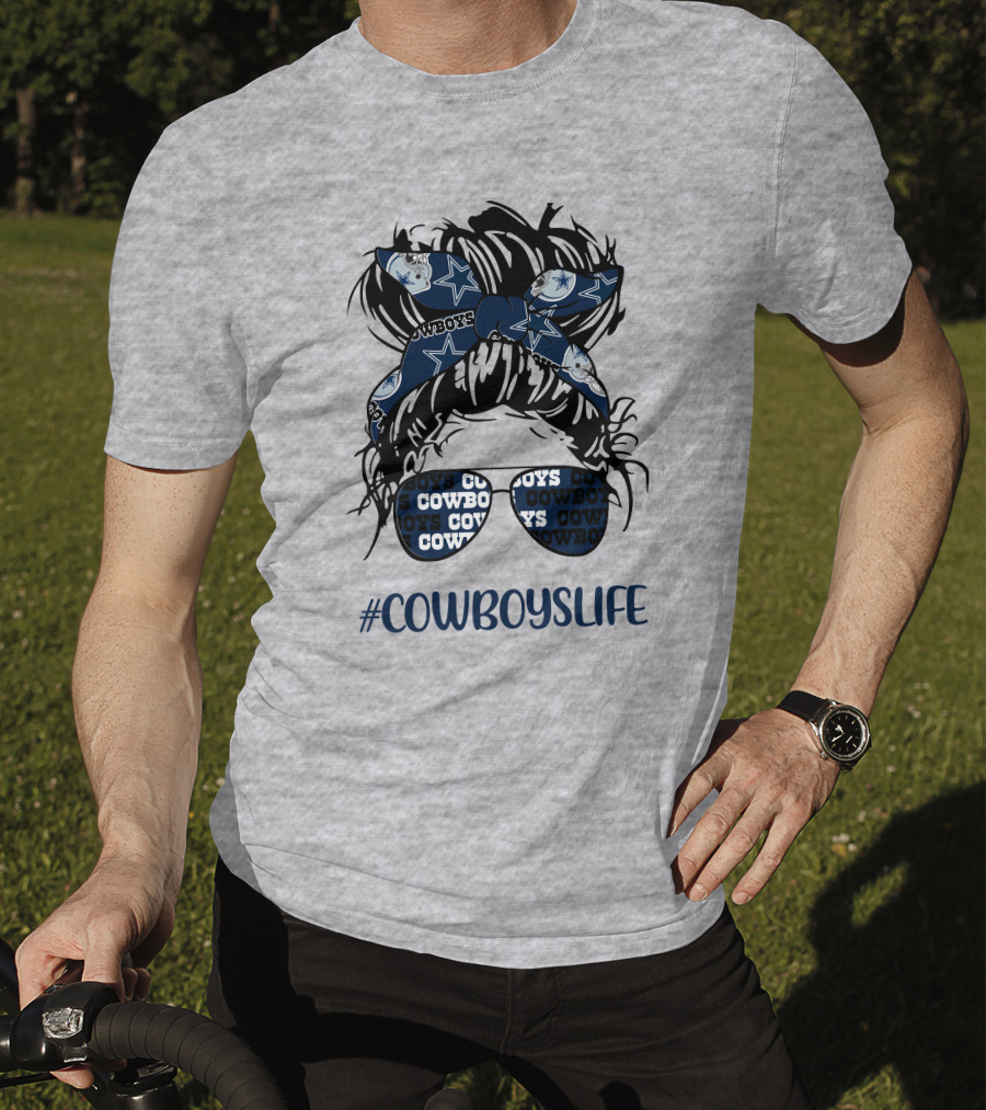 CowboysLife Messy Bun Girl Headband Glasses Dallas Cowboys T-Shirt