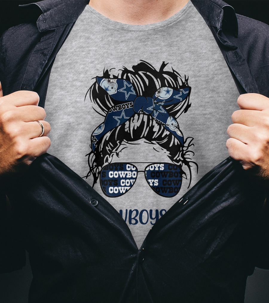 CowboysLife Messy Bun Girl Headband Glasses Dallas Cowboys T-Shirt