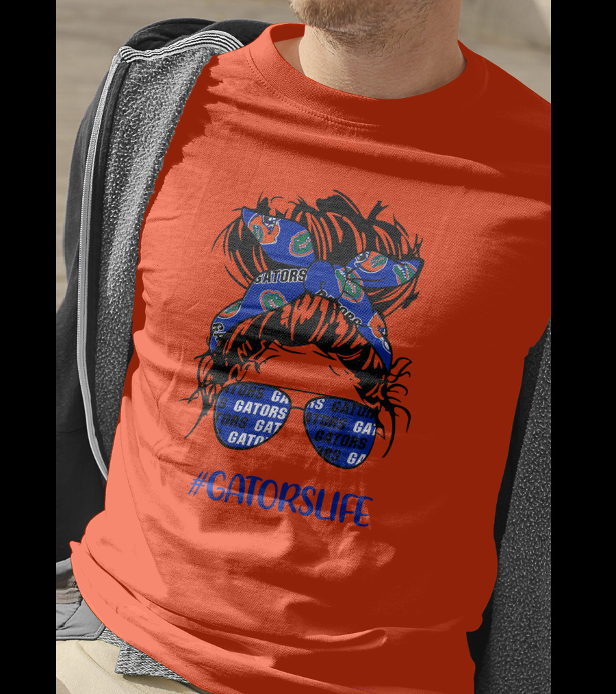 GATORS LIFE Messy Bun Girl With Gators Headband And Glasses T-Shirt