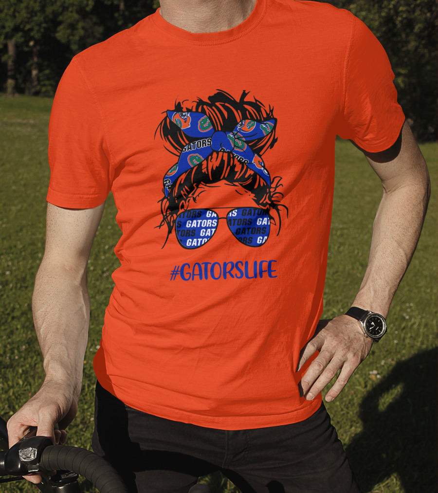 GATORS LIFE Messy Bun Girl With Gators Headband And Glasses T-Shirt