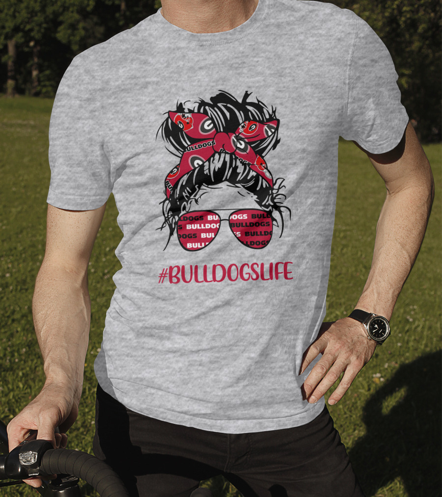 BULLDOGSLIFE Georgia Bulldogs Messy Bun Headband Glasses Girl T-Shirt