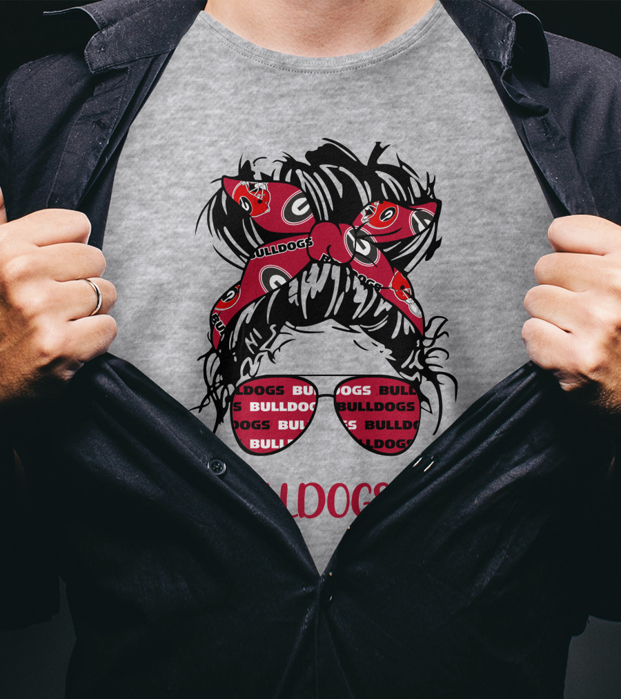 BULLDOGSLIFE Georgia Bulldogs Messy Bun Headband Glasses Girl T-Shirt