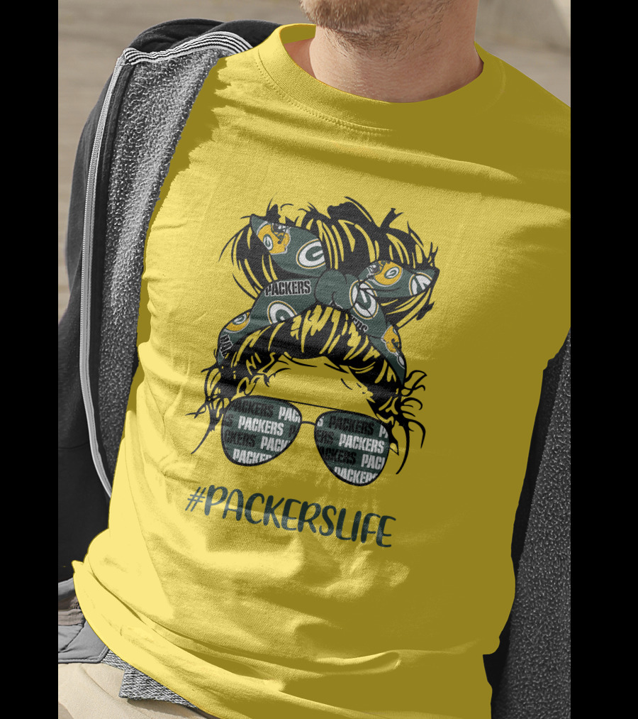 PACKERSLIFE Messy Bun Girl With Packers Headband And Glasses T-Shirt