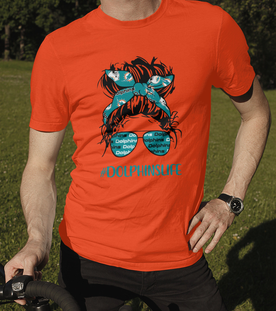 Miami Dolphins Life Messy Bun Girl Headband Glasses #DolphinsLife T-Shirt