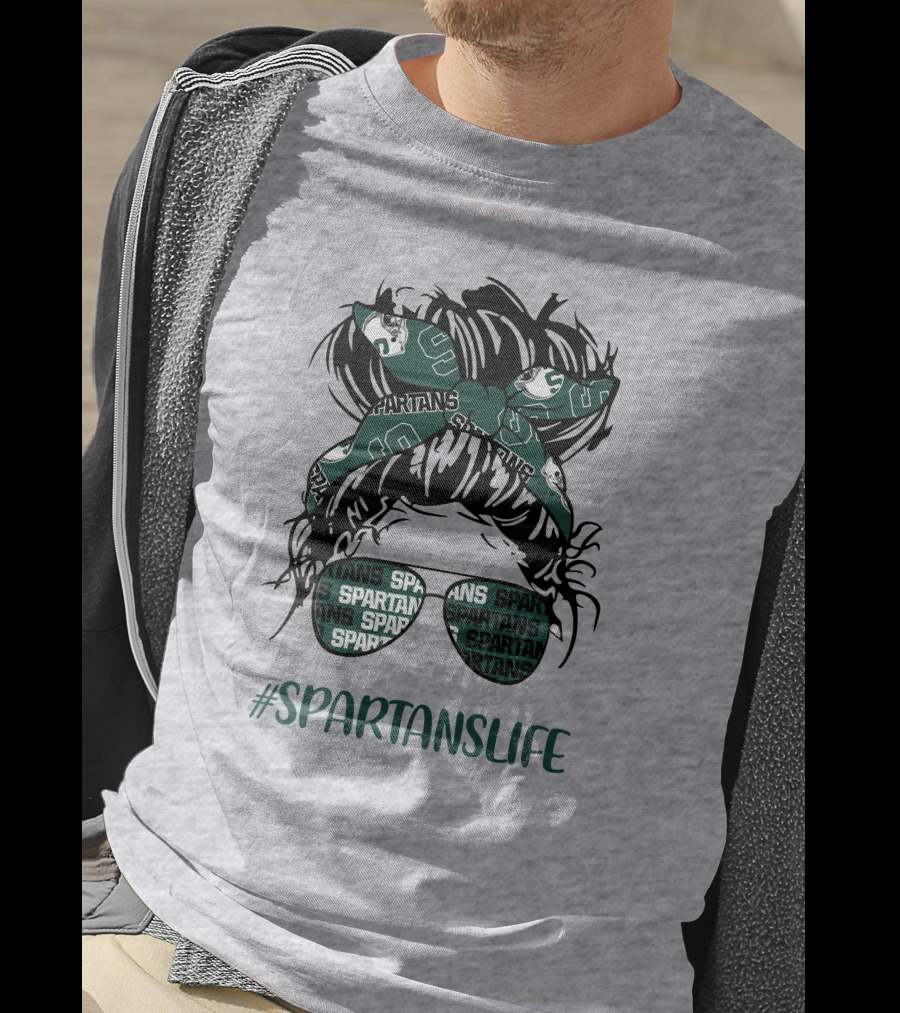 Michigan State Spartans Life Messy Bun Girl With Spartans Headband And Sunglasses T-Shirt